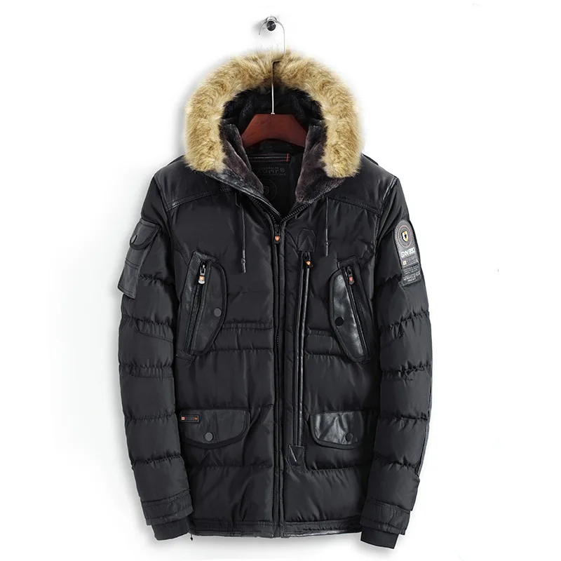 Новая высококачественная теплая зимняя куртка с капюшоном и меховым воротником Мужская парка ветрозащитная верхняя одежда спортивная походная куртка