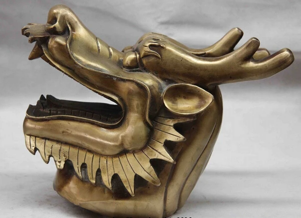 

S1114 China Seiko Bronze Copper Fengshui Lucky Beast Dragon Head Sculpture Statue D0318