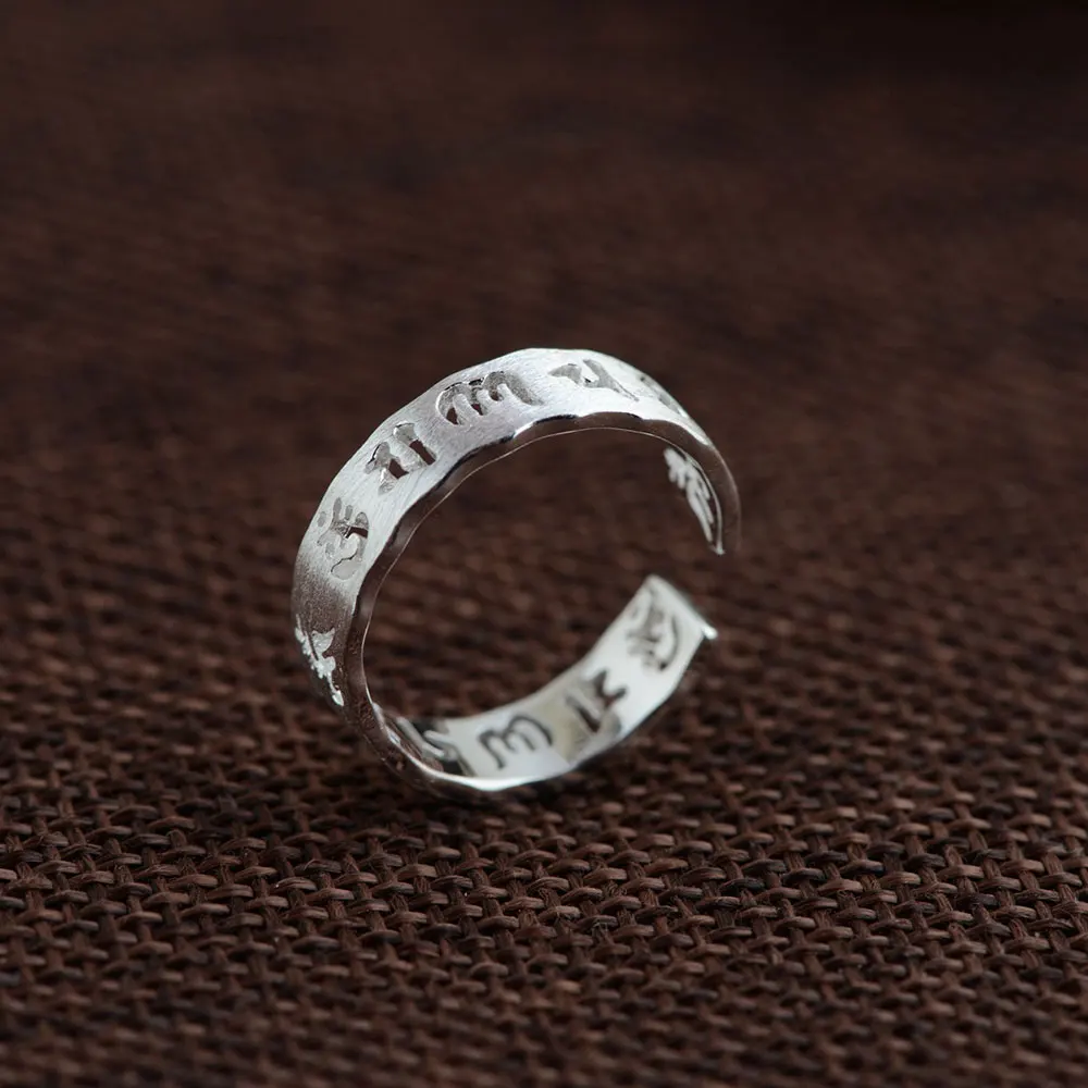 

925 Sterling Silver Ring Six words of mantra 100% Real S925 Thai Silver Rings for Women Jewelry Male Adjustable Size