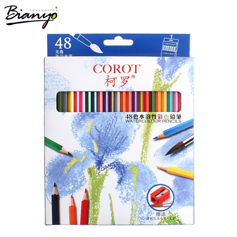 

Bianyo 48Color Watercolor Pencils Wood Water Soluble Coloured Pencils Set For Lapis De Cor Painting Sketch School Art Supplies