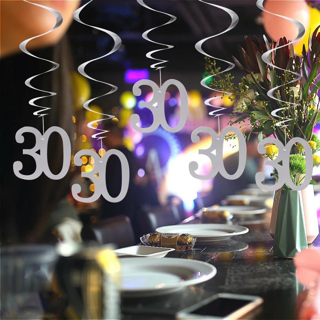 Pieces of 12 Numbers 30 40 50 60 Ceiling Streamers Swirl Spirals Ornament Birthday Anniversary Party Hanging Decor