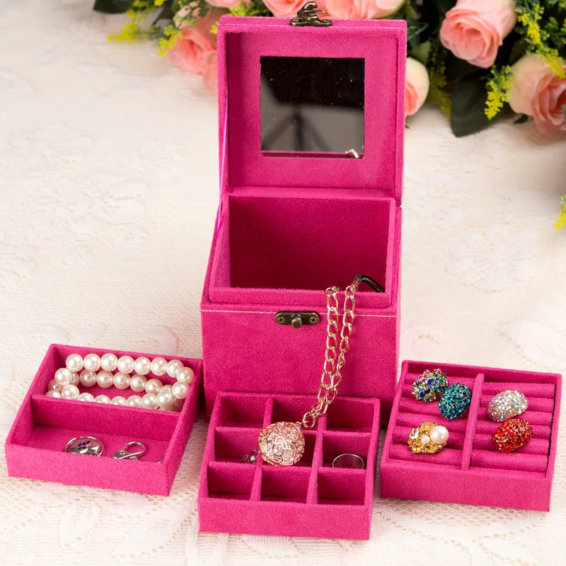 

3 Layer Portable Velvet Jewelry Ring Earring Storage Box Makeup Case Fashion Gift Box