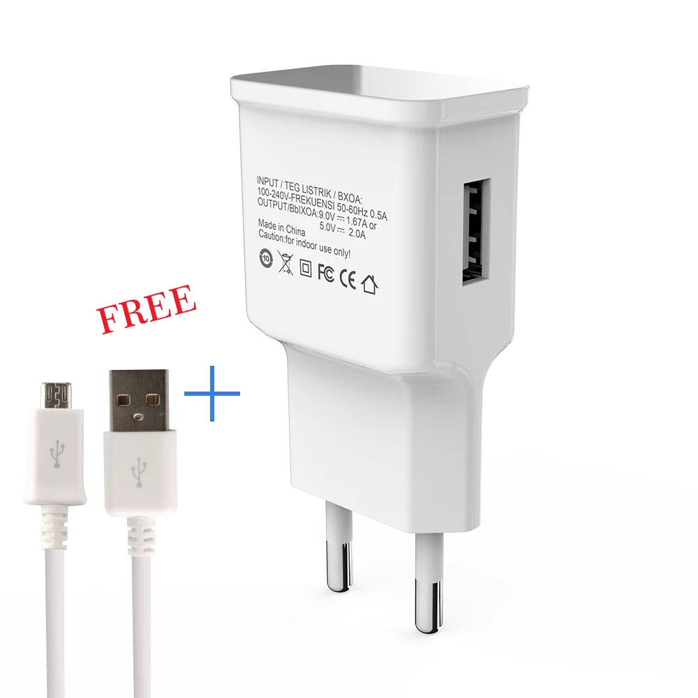 

Free cable S7 S8 S9 Fast Chrger Quick Charge EU US Plug Wall Travel Adapter QC 3.0 9V 1.67A & 5V 2A For Samsung S6 Edge