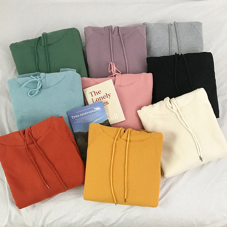  9 colors 2018 autumn and winter loose solid color long-sleeve pullover thick sweatshirts womens hoo
