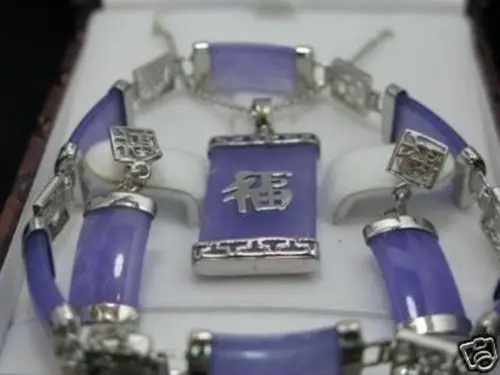 

FREE SHIPPING>>@> Purple jade Pendant Necklace bracelet earring Natural jewelry