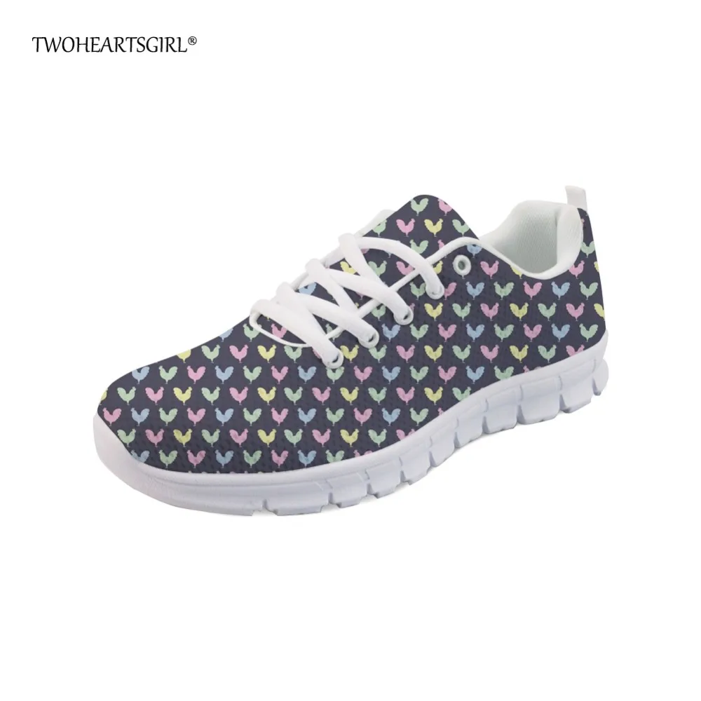 

Twoheartsgirl Unique Printing Crazy Chicken Mom Sneakers Women Spring Summer Mesh Shoes Breathable Casual Ladies Lace Up Flats