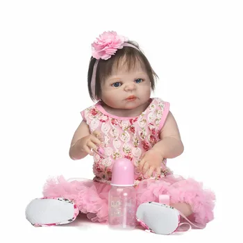 

Full silicone reborn baby dolls 23inch 57cm Boneca reborn silicone completa realista menina hair rooted toddler bebe alive doll