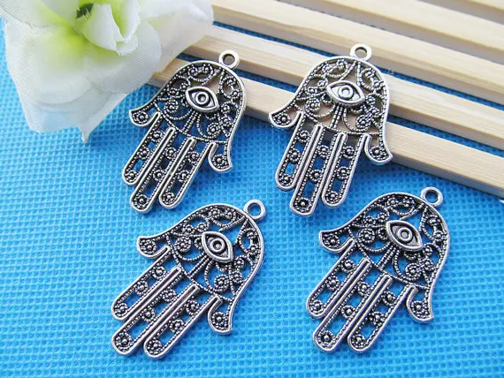 

30pcs Vintage Antique Silver/Antique Bronze Filigree The hand of Fatima Hamsa with Eye Pendant Charm/Finding,fit cabochon