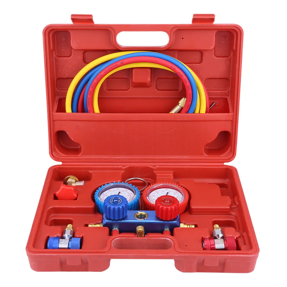 

Car R134a Air Conditioner A/C Manifold Gauge Set with 5ft Charging Hose Tool Manifold Gauge Set Hose Car Accessories