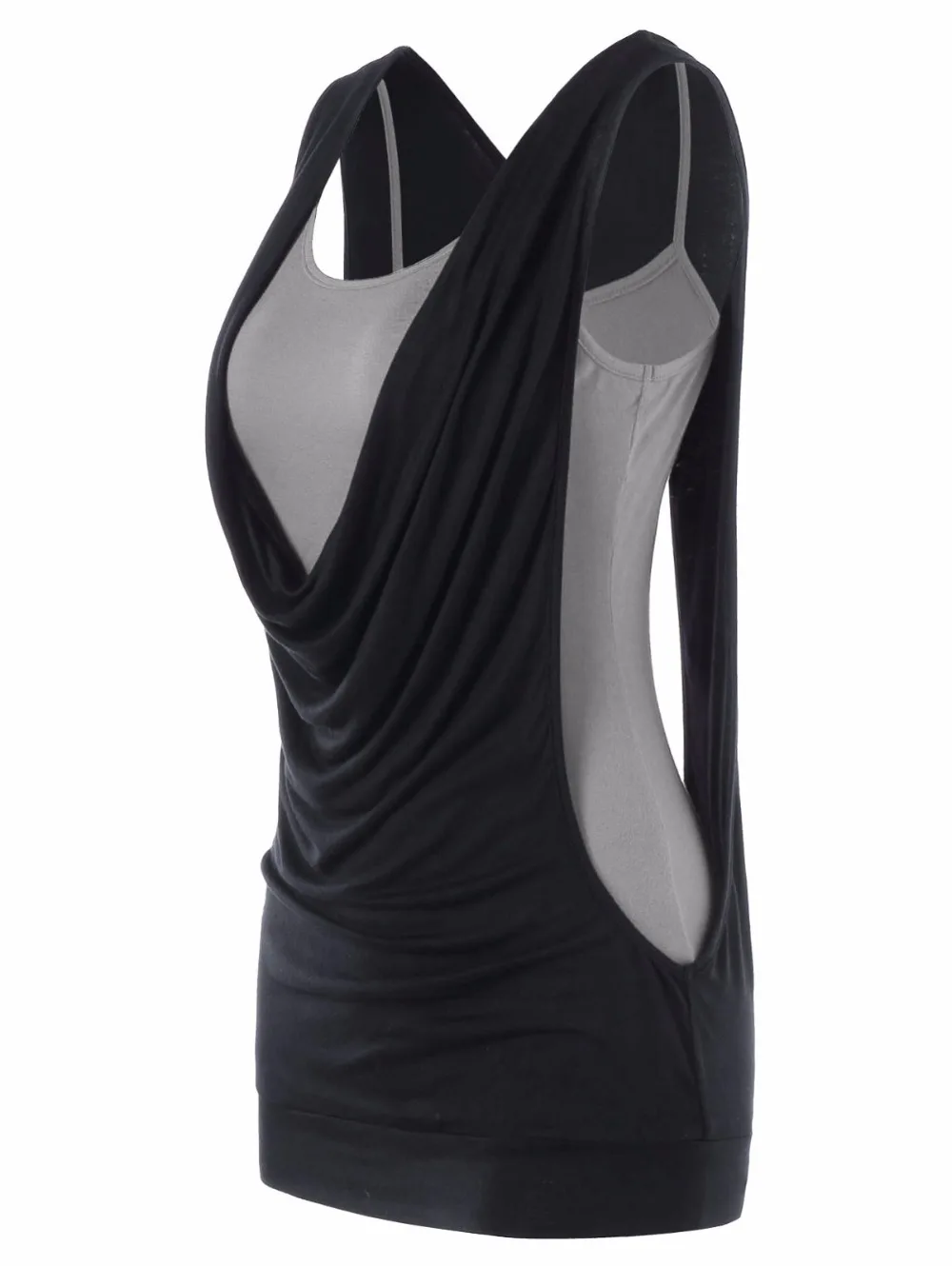 VESTLINDA Cowl Neck Faux Twinset Panel Cut Out Sleeveless Tank Top Womens Summer Clothing 2018 Fashion Sexy Top Female Tanktop 6