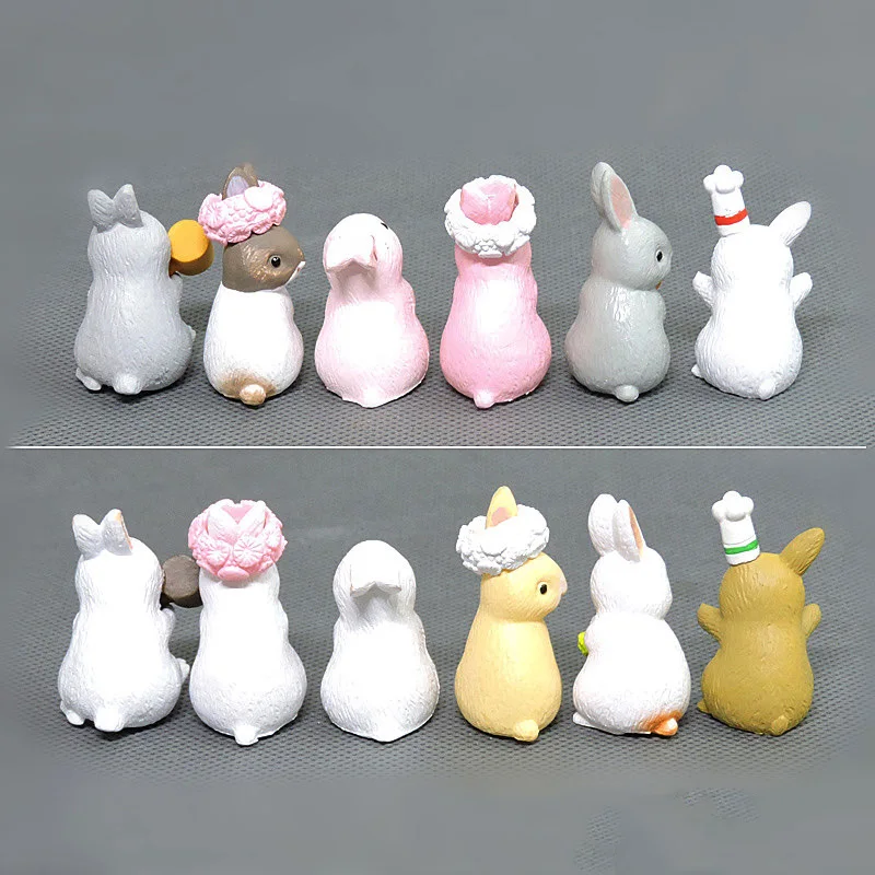 BAIUFOR 6pcs Forest Animals Cartoon Rabbit family Action Figures Fairy Garden Miniatures Terrarium Figurines Children Toys