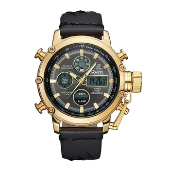 

Oulm Brand Luxury Top Watches Men Dual Display Military Digital Sport Watch Male Leather Calendar Alarm Quartz Wrist Watch Man