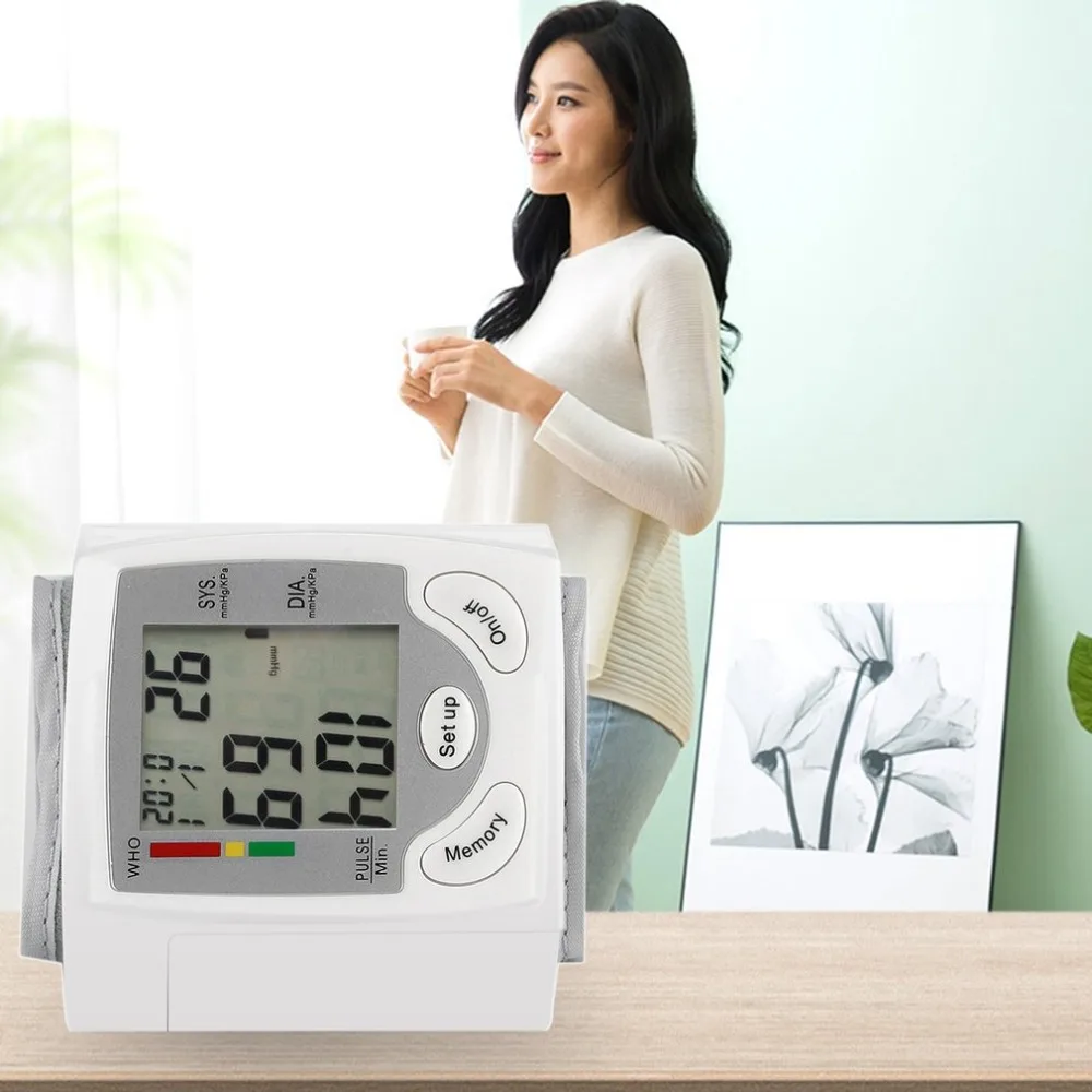 Automatic Digital LCD Display Wrist Blood Pressure Monitor Heart Beat Rate Pulse Meter Measure White Convenient 4