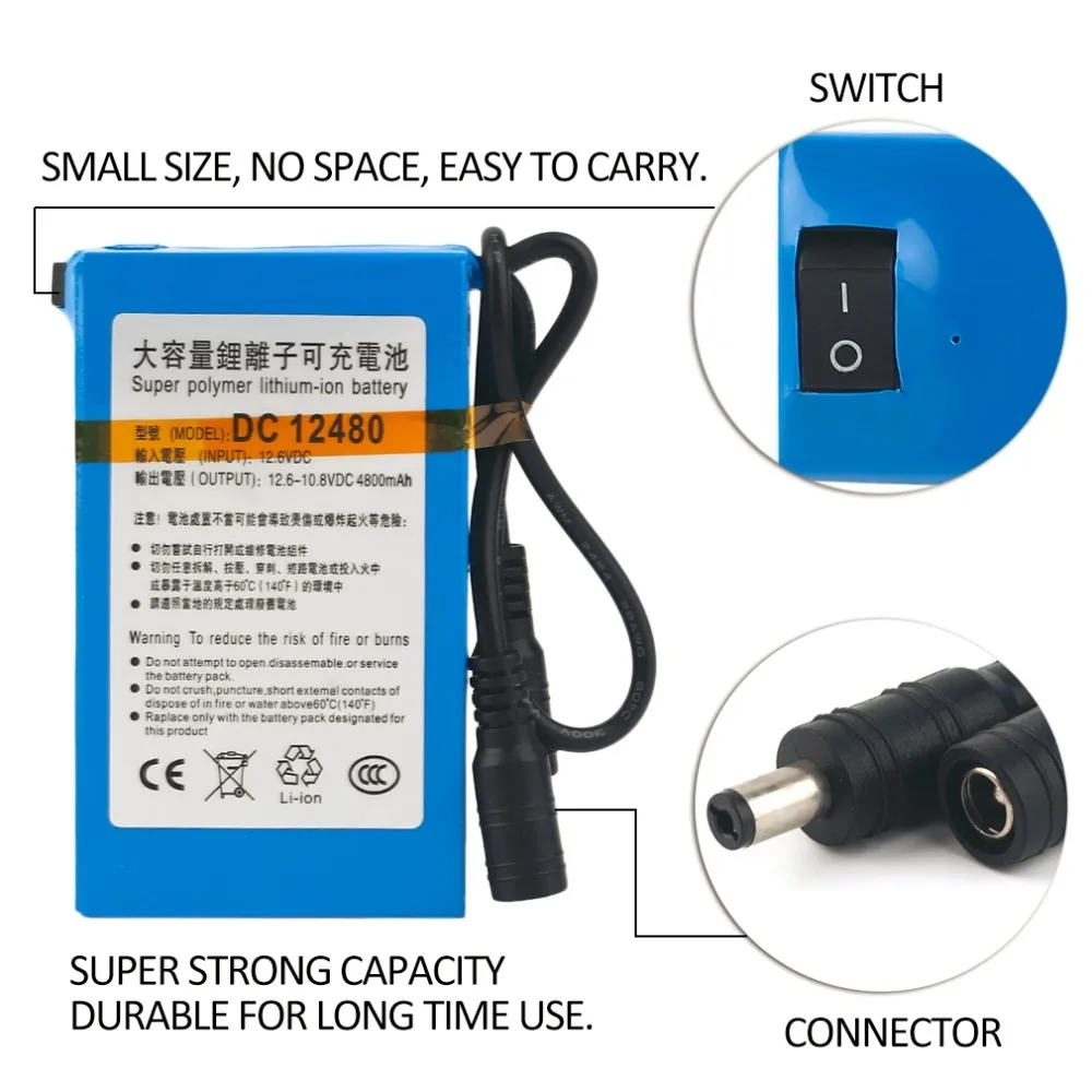 Компактный размер DC12V 4800MAH супер большая емкость литий-ионная аккумуляторная батарея Долговечный Аккумулятор для камеры видеонаблюдения