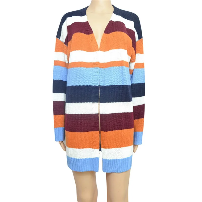 Fashion coats and jackets women winter ladies coats Winter Blouse Patchwork Rainbow Stripes Long Sleeve Cardigan Coat O24#N (8)