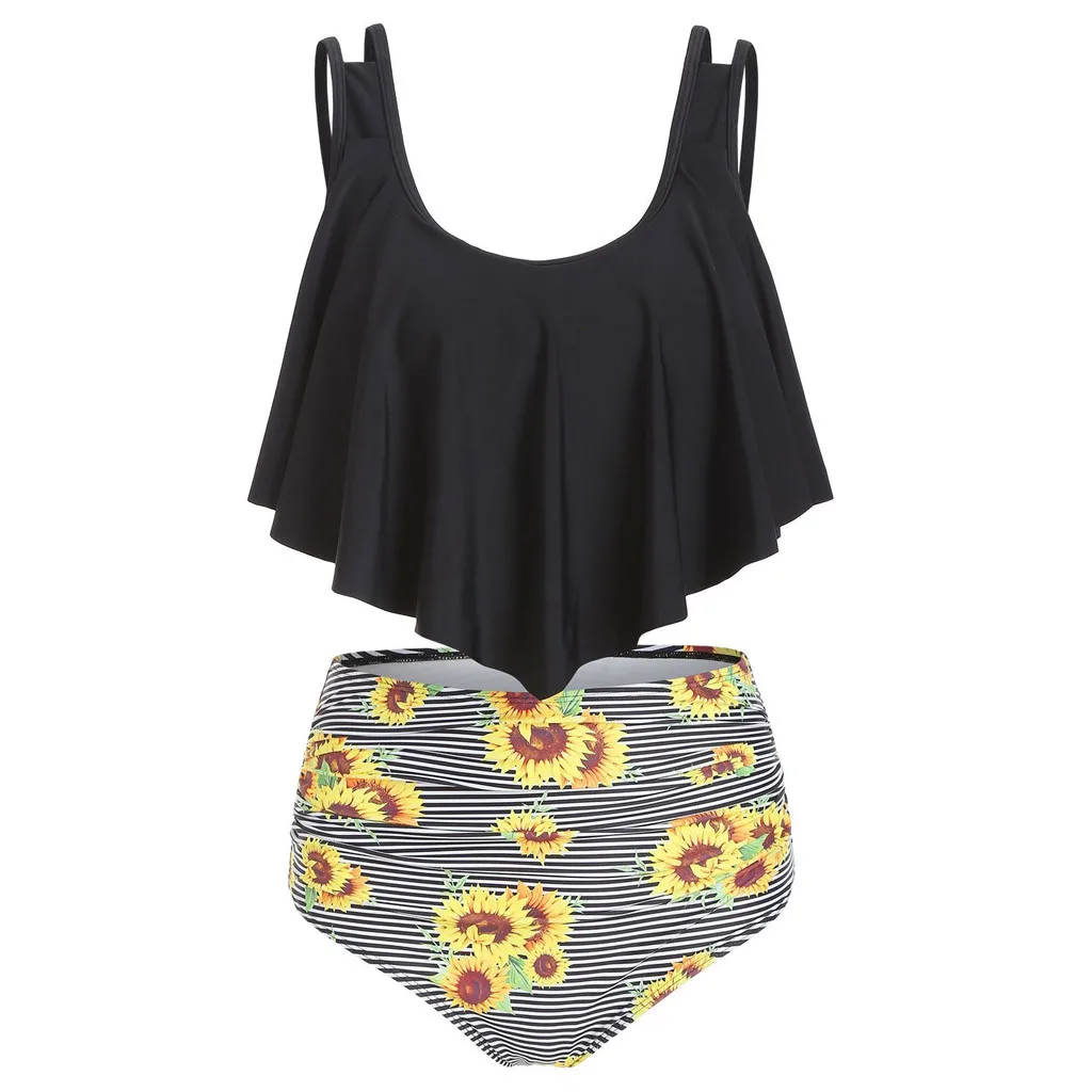 

Women Swimwear Sunflower High Waisted Ladies Push Up Beach Swimsuit Sexy Biquinis Feminino 2019 Bikini Plus Size Bathing 19Apr25