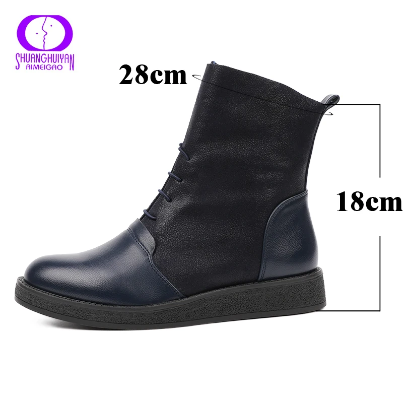 Ceny AIMEIGAO nowa jesienna kobiety botki platforma mieszkania kobiety zasznurować buty casual Fashion miękka skóra duże rozmiary buty dla kobiet