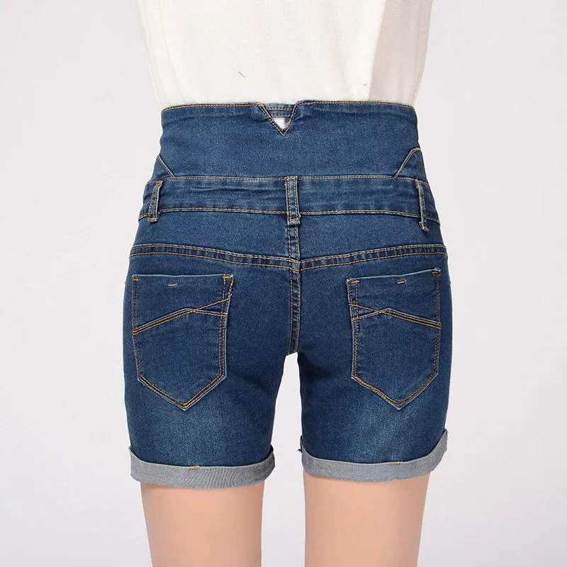 Модные женские джинсовые шорты с высокой талией, летние свободные тонкие шорты с эластичной талией FS99