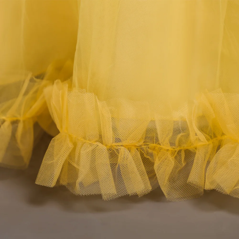 Детские платья для девочек с цветочным узором; нарядные платья для церемоний; Элегантное Длинное Пышное Платье для девочек; желтое платье для выпускного вечера; X089