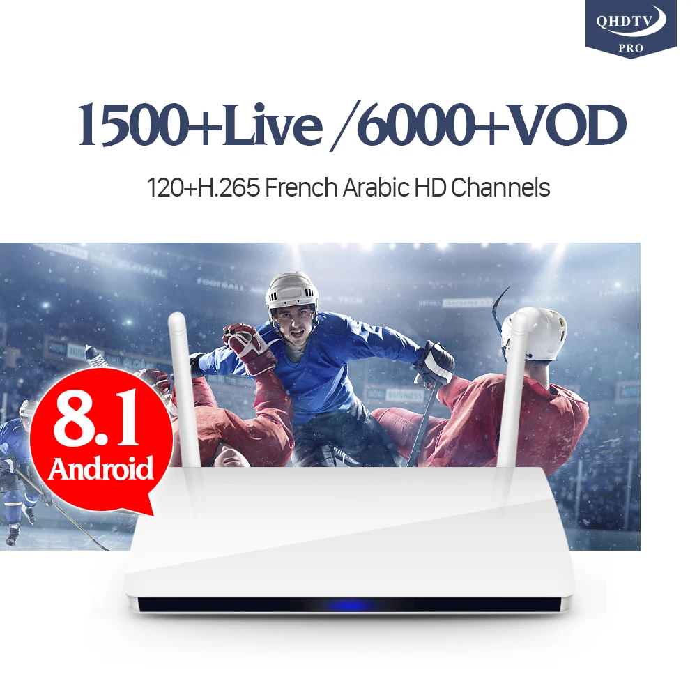 

QHDTV Pro Subscription France IPTV Code Leadcool R6 Android 8.1 1+8G 2.4GHz WIFI IP TV 1 Year 4K H.265 France Arabic Spain IPTV