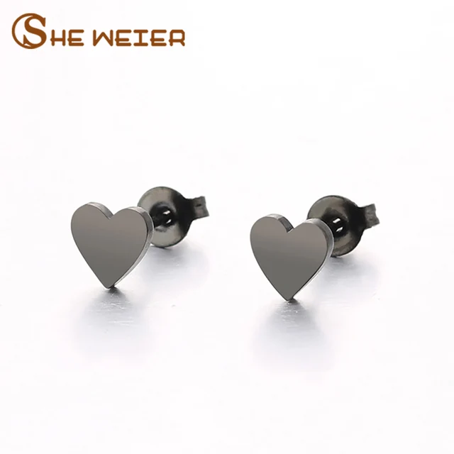 She Weier Heart Earring Studs Earrings Black For Women Brincos She Weier Heart Earring Studs Earrings Black For Women Brincos Earing Female Fashion Jewelry Small Korean