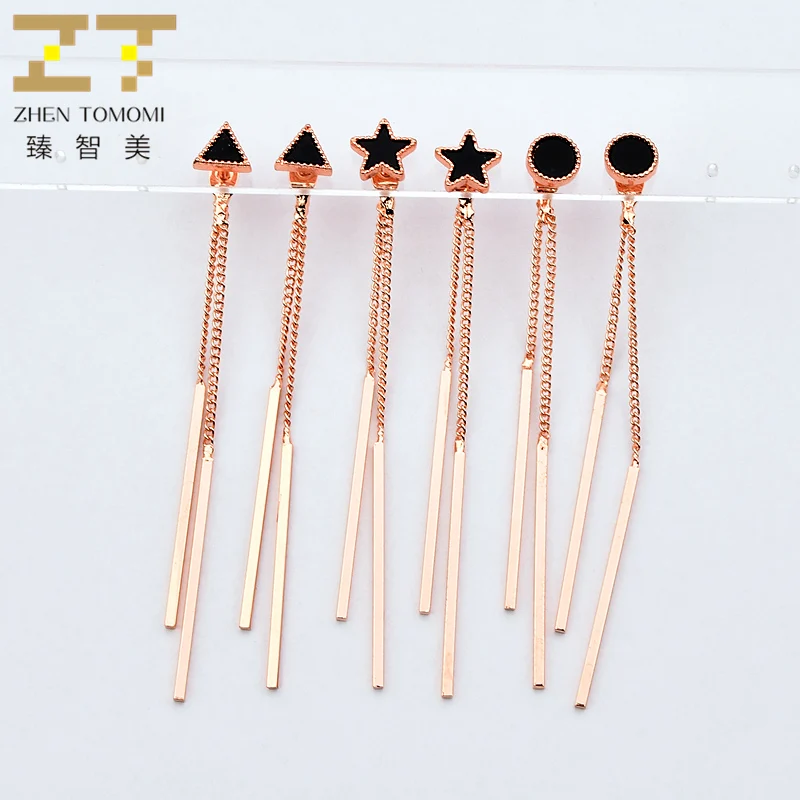 

Fashion Black Geometric Triangle Round Pentagram Earrings for Women Tassel Earrings Female Long Statement Metal Rod Drop Earring