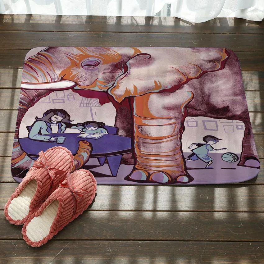 Мультяшный окрашенный принт слон дверной коврик для гостиной, спальни, ванной дверной проем, нескользящий коврик для грязевого пола, кухонные коврики