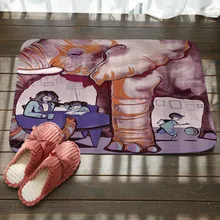 Мультяшный окрашенный принт слон дверной коврик для гостиной, спальни, ванной дверной проем, нескользящий коврик для грязевого пола, кухонные коврики