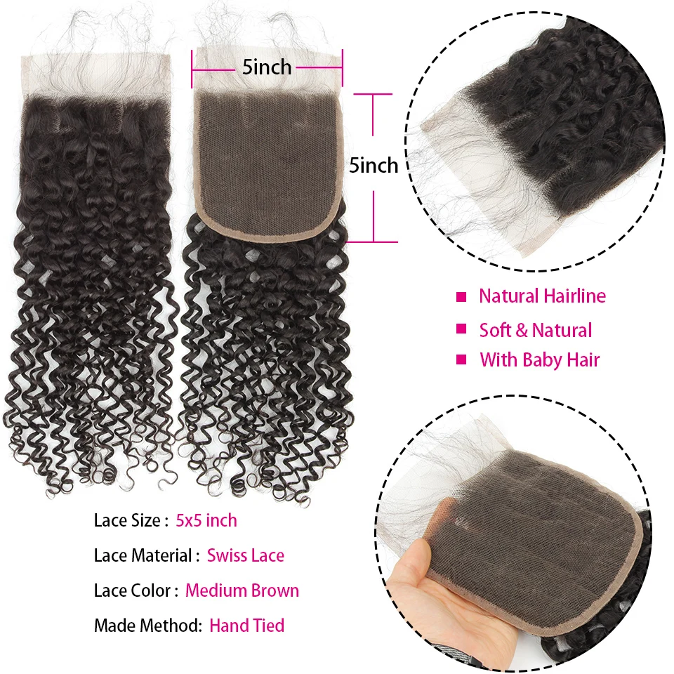 YVONNE Малазийские Вьющиеся 5x5 Кружева Закрытие 100% человеческие волосы закрытие бразильские виргинские волосы бесплатная часть натуральный