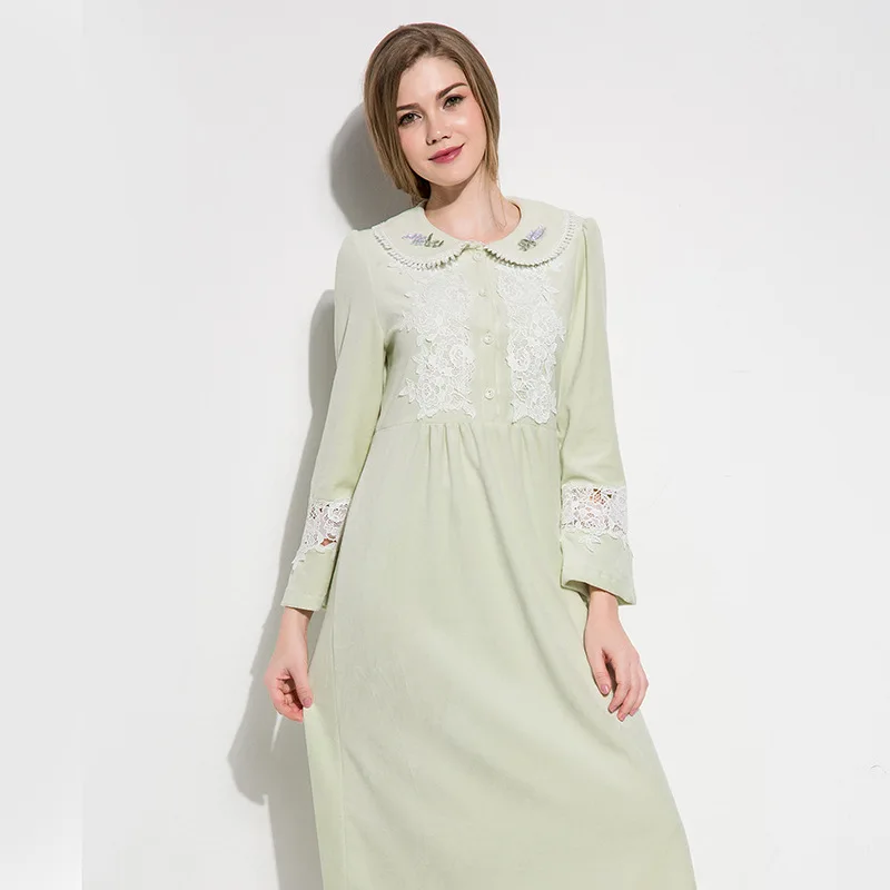 Light Green Velvet Sleepwear Female Autumn Winter Long Sleeve Princess