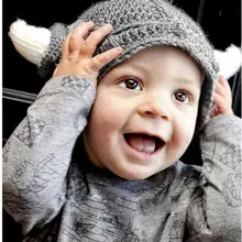 Детская шапка ручной работы в стиле воина викингов, вязаная крючком Шапка-бини, шлем для новорожденных, реквизит для фотосъемки, рождественский подарок для детей 0-12 месяцев