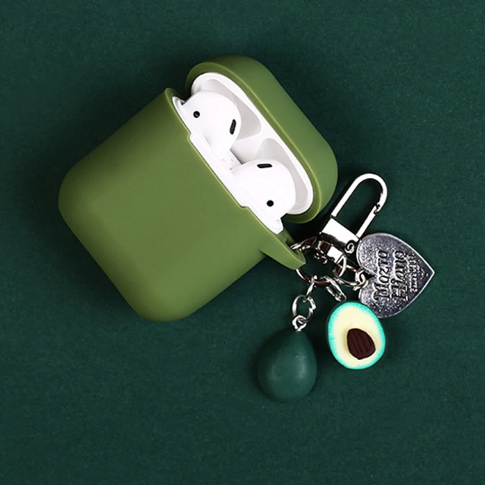 

New Green Avocado Decorative Silicone Case for Apple Airpods Bluetooth Earphone Airpods Protective Cover Bags Key Ring