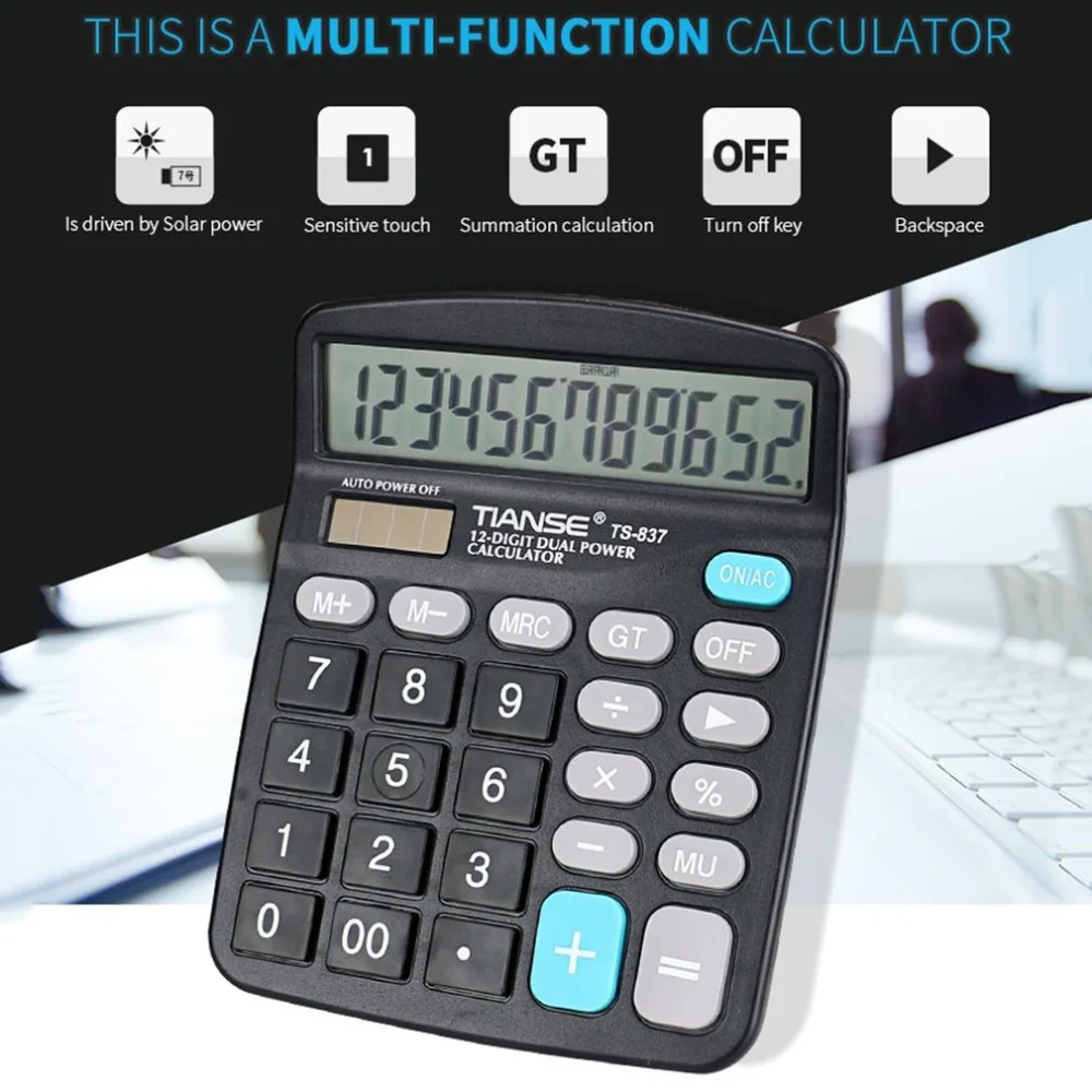 TIANSE متعددة الوظائف آلة حاسبة إلكترونية لا حاجة البطارية الشمسية الطاقة 12 شاشة ديجيتال الأعمال المحاسبة الحياة اليومية TIANSE متعددة الوظائف آلة حاسبة إلكترونية لا حاجة البطارية الشمسية الطاقة 12 شاشة ديجيتال الأعمال المحاسبة الحياة اليومية