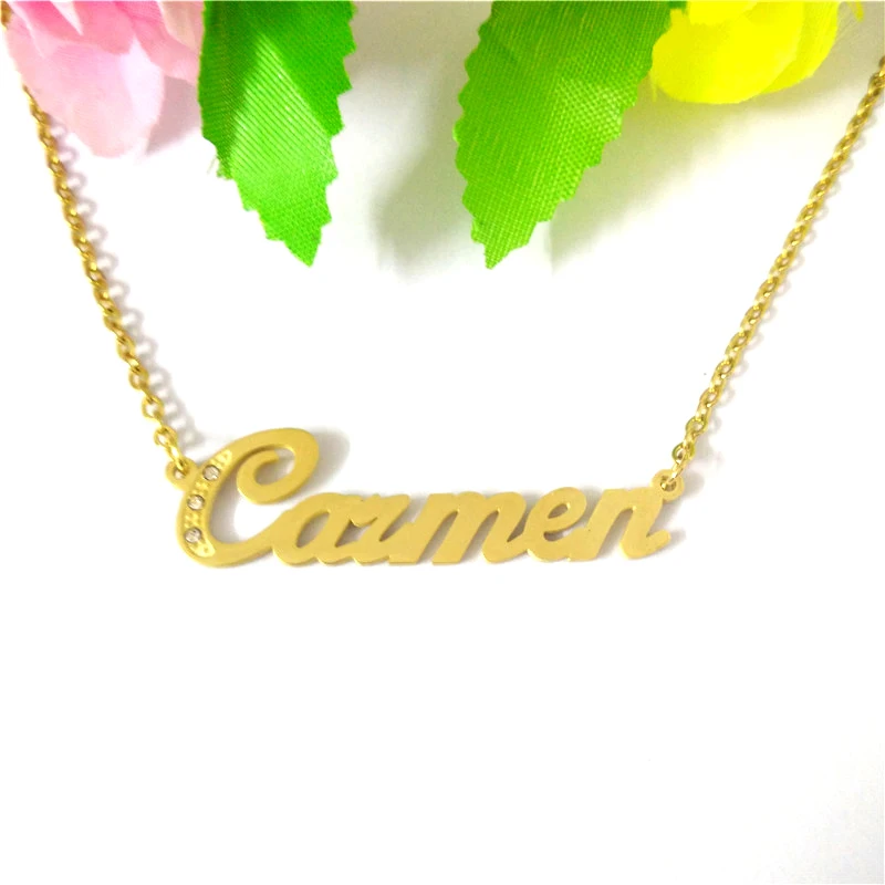 Женское Ожерелье на заказ с именным именем колье золотого цвета надписью Carmen