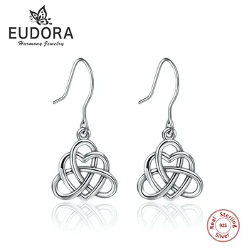 

EUDORA Real 925 Sterling Silver Earring Celtics Knot Heart Design Drop Earring Fashion Dangler for Women Jewelry Gift CYE18
