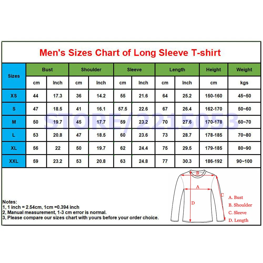 1mens size chart long sleeve