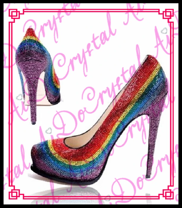 Aidocrystal Bling Bling Fashion Sexy rainbow crystal Party High Heel Shoes for Women