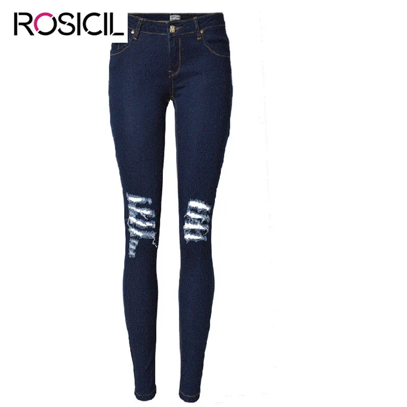 Fashion Low Waist Women's Jeans Broken Hole Distressed Denim Stretch Pencil Pants Street Wear