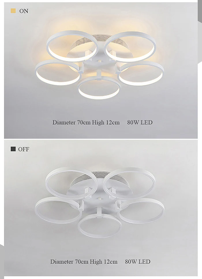 Супертонкие кольца Circel, современный светодиодный потолочный светильник, люстра для гостиной, спальни, современный светодиодный потолочный светильник - Цвет корпуса: 5 Rings 80w LED