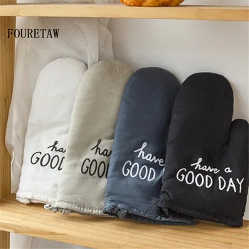 

FOURETAW 1 Set Fashion Good Day Black Gray Kitchen Cooking microwave baking BBQ oven potholders oven mitts kitchen gloves
