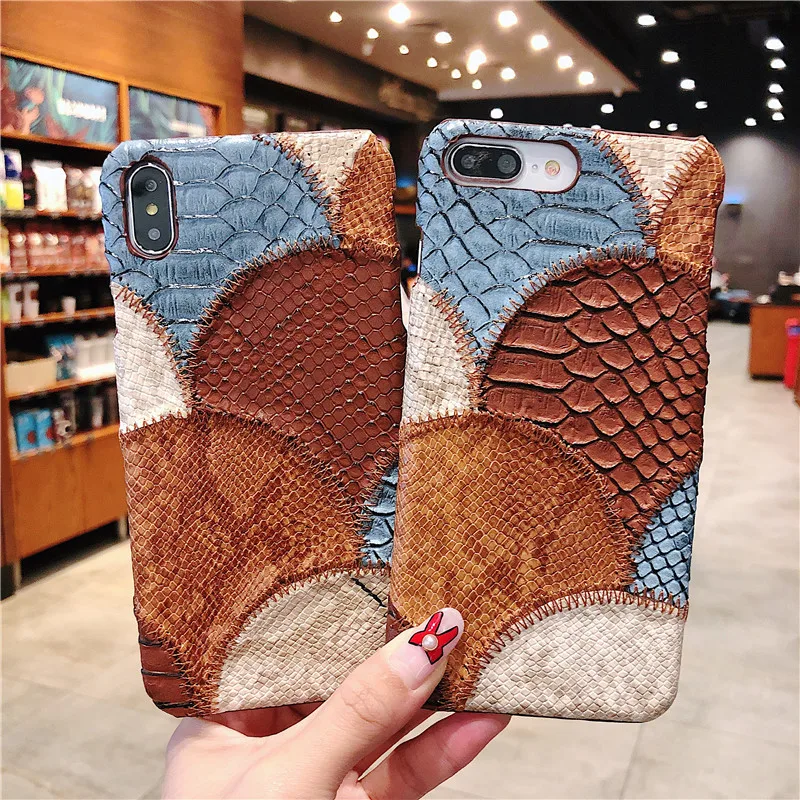 

PU Snake Skin Combine Colors Case for iPhone 6 6S 7 8 Plus Tennis Embroidery Cover For iPhone X XS XR XS Max Phone Case Fundas