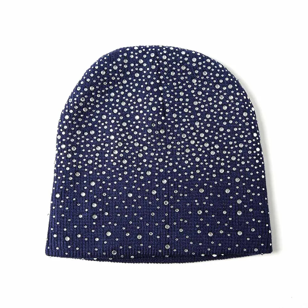 

Autumn Winter Knitted Hat Crystal Warm Beanie Women Girl Casual Cap for Outdoor Activities TY66