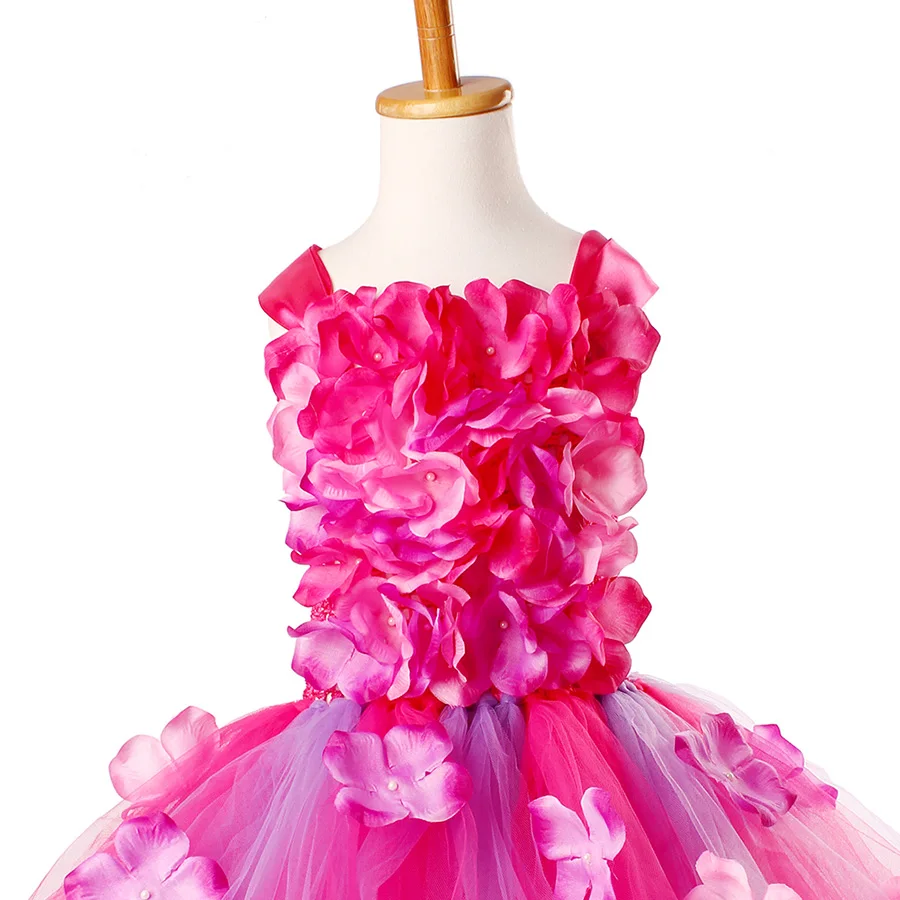 Girls Pink Purple Flowers Tutu Dress Summer Children Crochet Bodice Tulle Clothes (13)