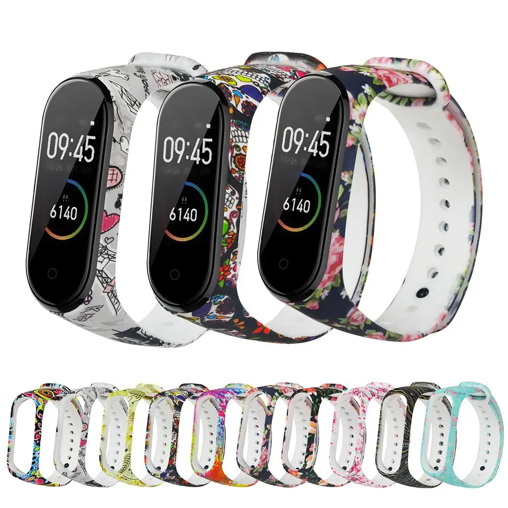 

Silicone Wrist Strap Universal For Xiaomi 4/3 Mi Band 4 MiBand 3 Smart Bracelet Universal Printed Replacement Strap