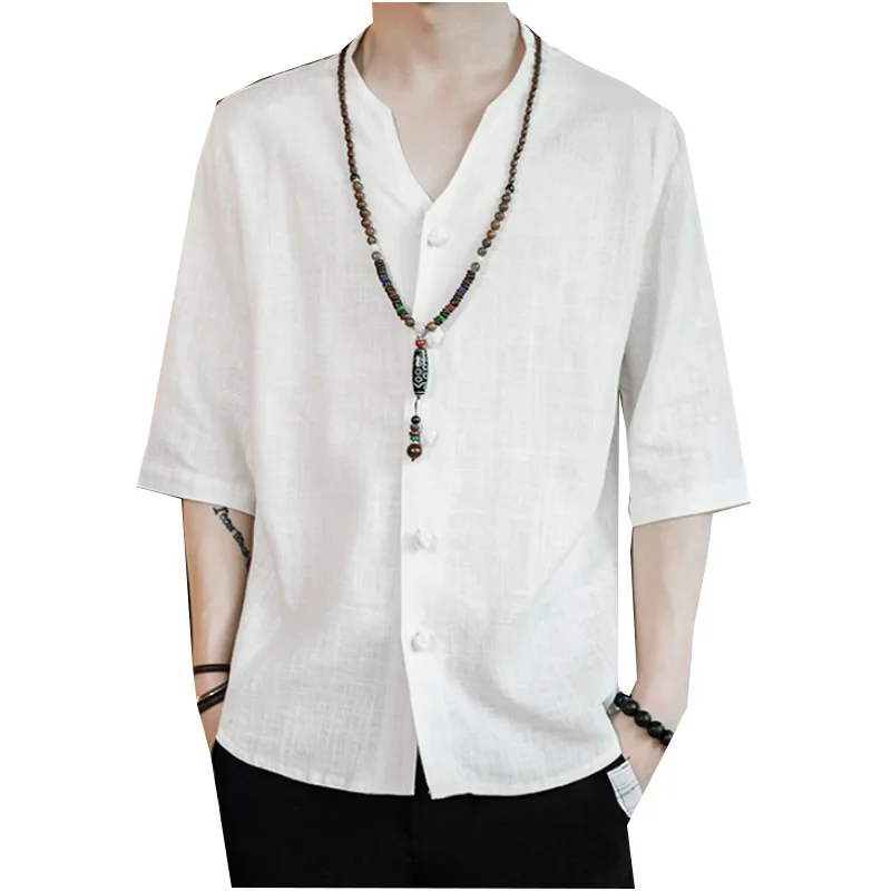 

Tang suit shirt men's short sleeve summer Chinese style Hanfu cotton loose retro large size Chinese half A0520