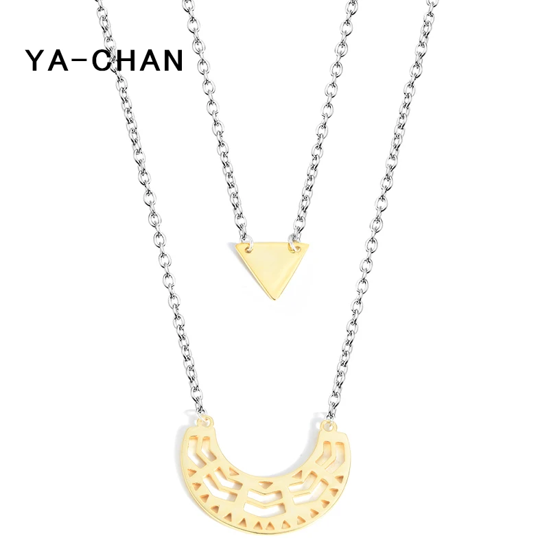 

YA-CHAN New Boho Two layer Chain Necklace 925 Sterling Silver Jewelry Geometric Pendant Simple Multilayer Necklace Women Gift