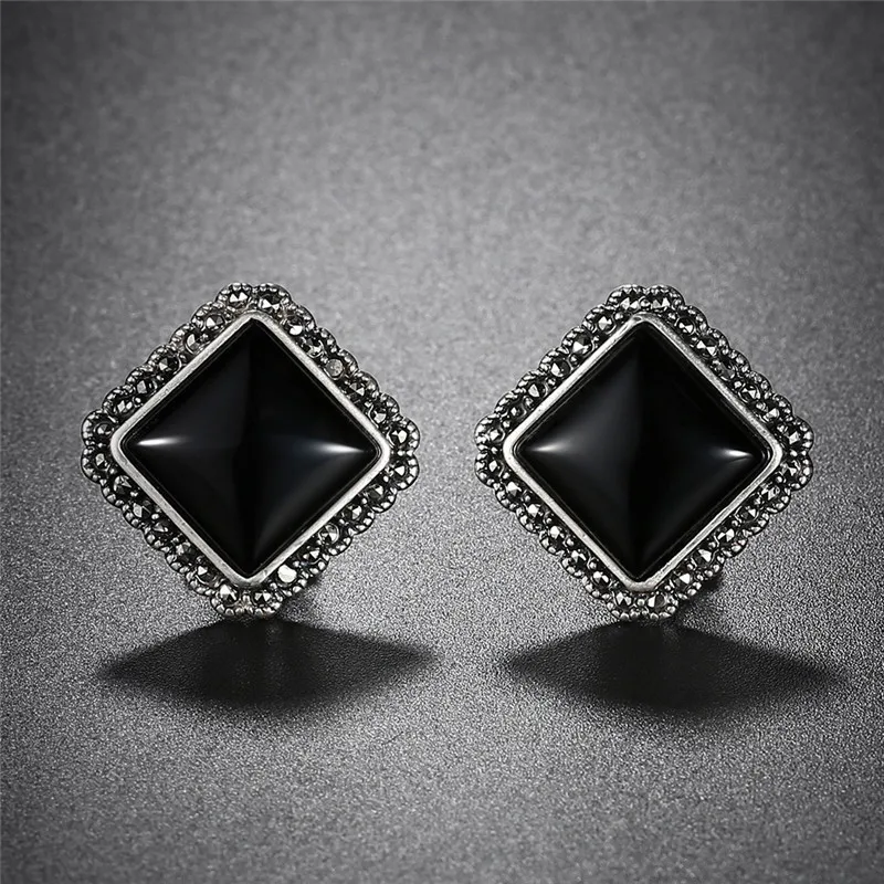 V.YA, натуральные серьги с черным камнем для женщин, женские серебряные серьги из настоящего 925 пробы, ювелирные изделия из полудрагоценных камней