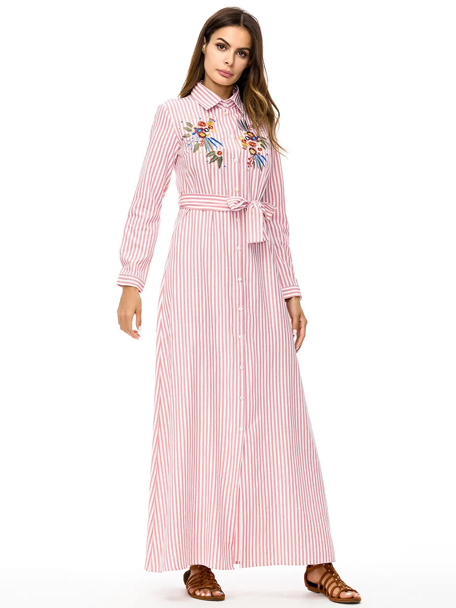 Модная вышивка, макси-платье в полоску abaya, большие размеры, кимоно, свободные длинные халаты, этнические богемные качели, мусульманская одежда