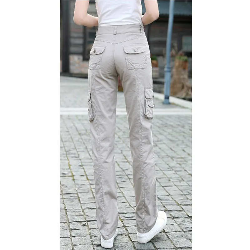 Spring Autumn Women Multi Pocket Cargo Pants Women Outdoor Sports Training Army Casual Straight Tube Overalls Long Pants NW2065