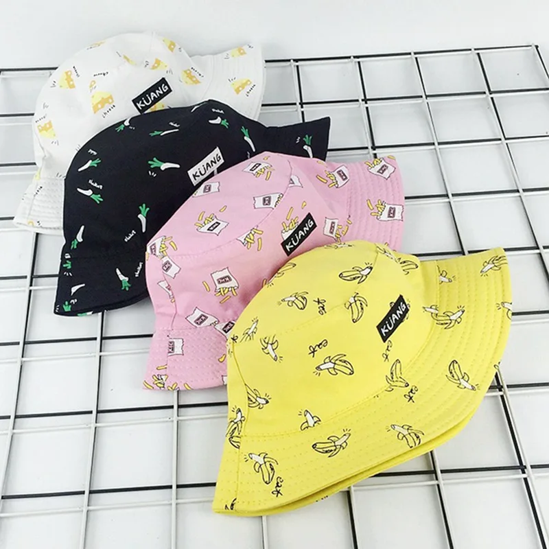 Fashion Panama Bucket Hat Men Women Double Sided Summer Bucket Cap Banana Print Yellow Hat Bob Hat Hip Hop Gorros Fisherman Hat